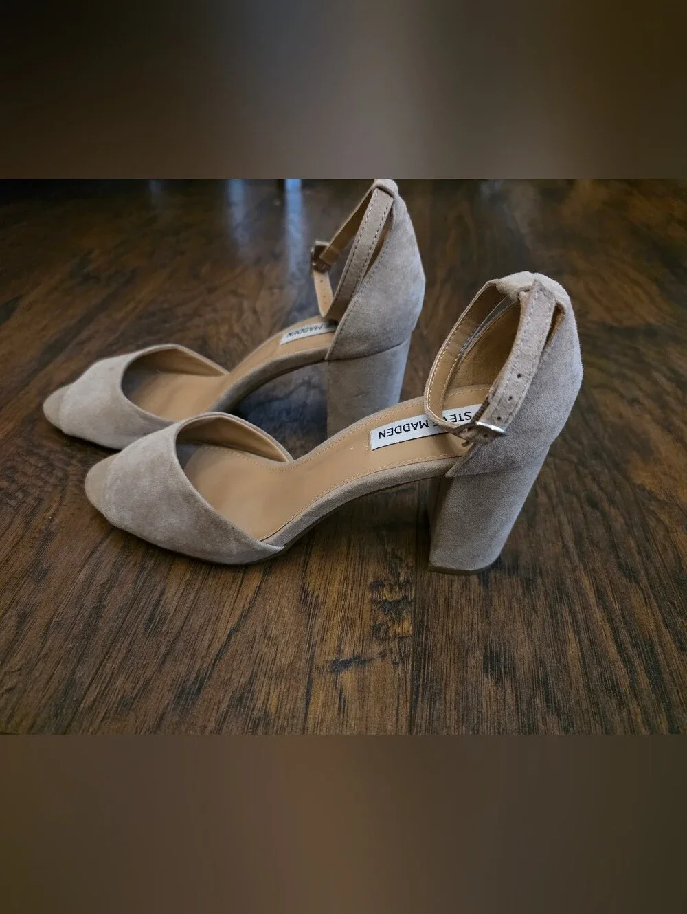 Steve Madden Taupe Suede Block Heel Sandals